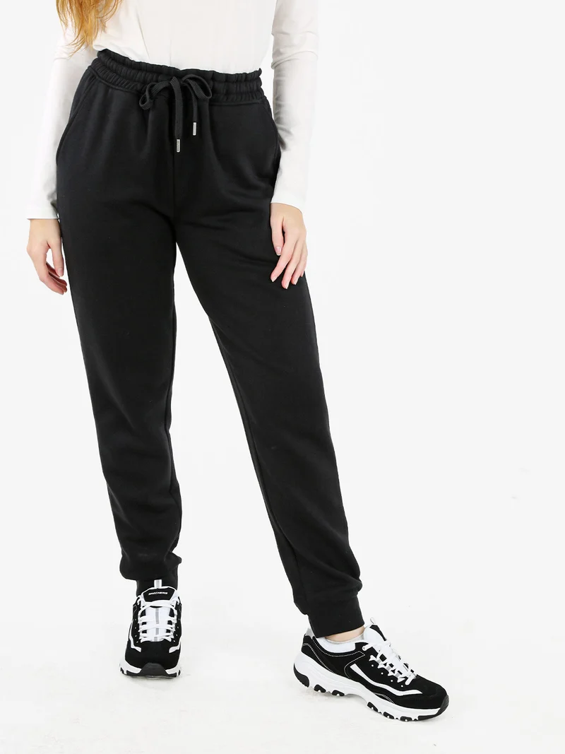 Pantaloni sportivi da donna felpati con coulisse - nero