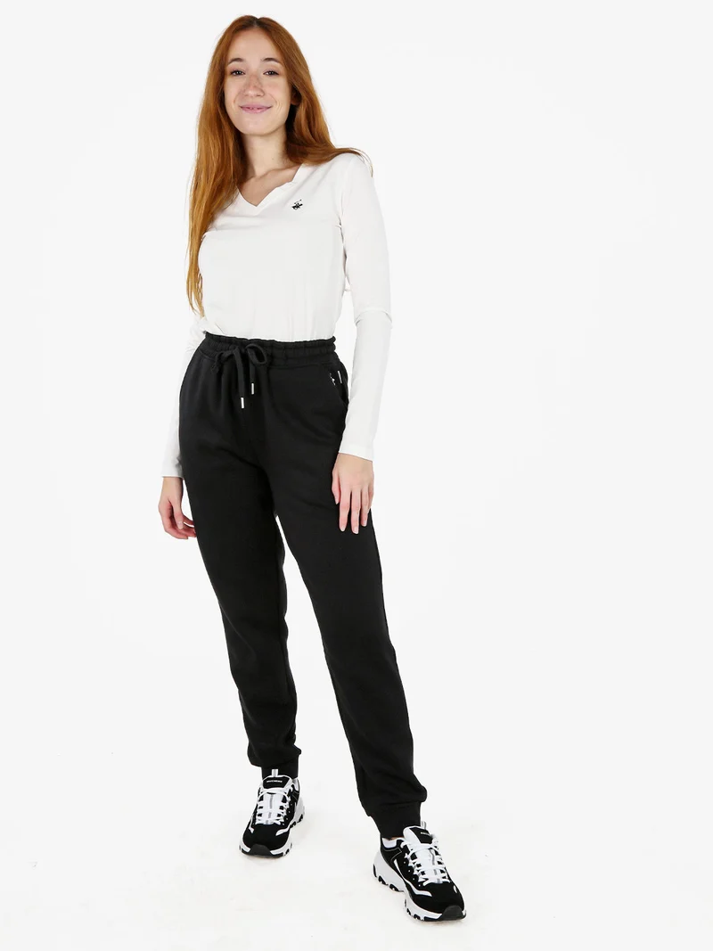 Pantaloni sportivi da donna felpati con coulisse - nero