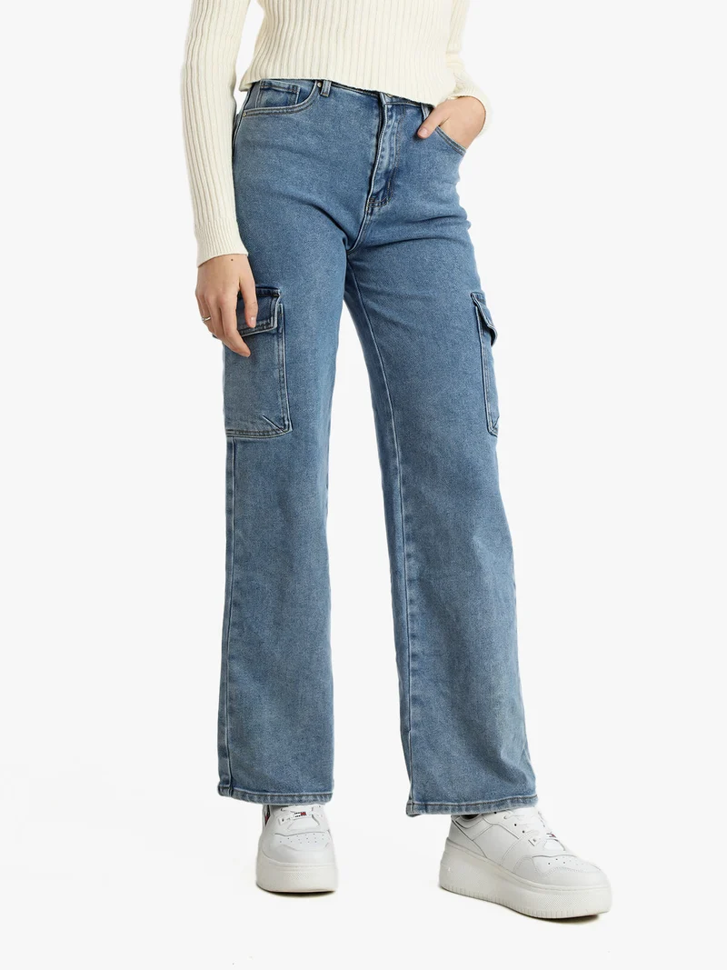 Jeans donna a gamba larga con tasconi - jeans