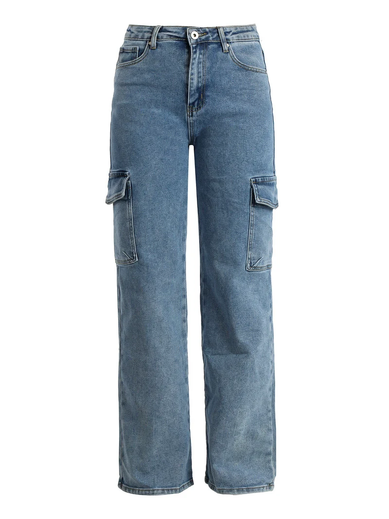 Jeans donna a gamba larga con tasconi - jeans