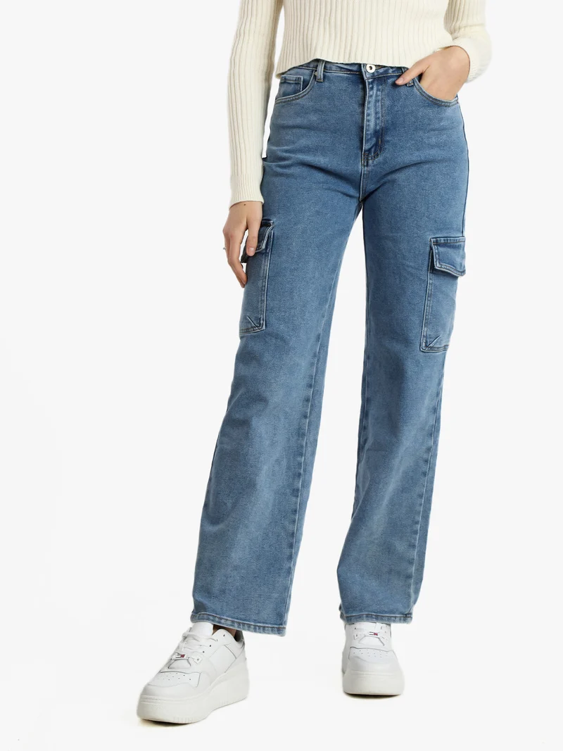 Jeans donna a gamba larga con tasconi - jeans