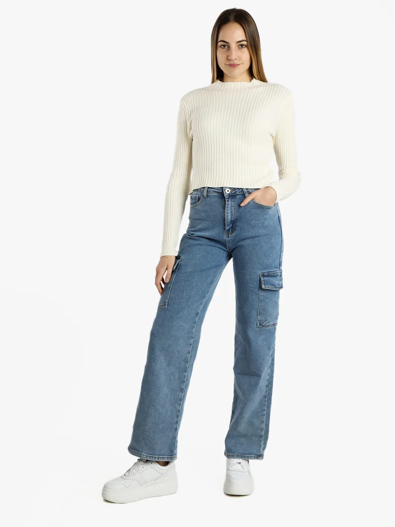 Jeans donna a gamba larga con tasconi - jeans