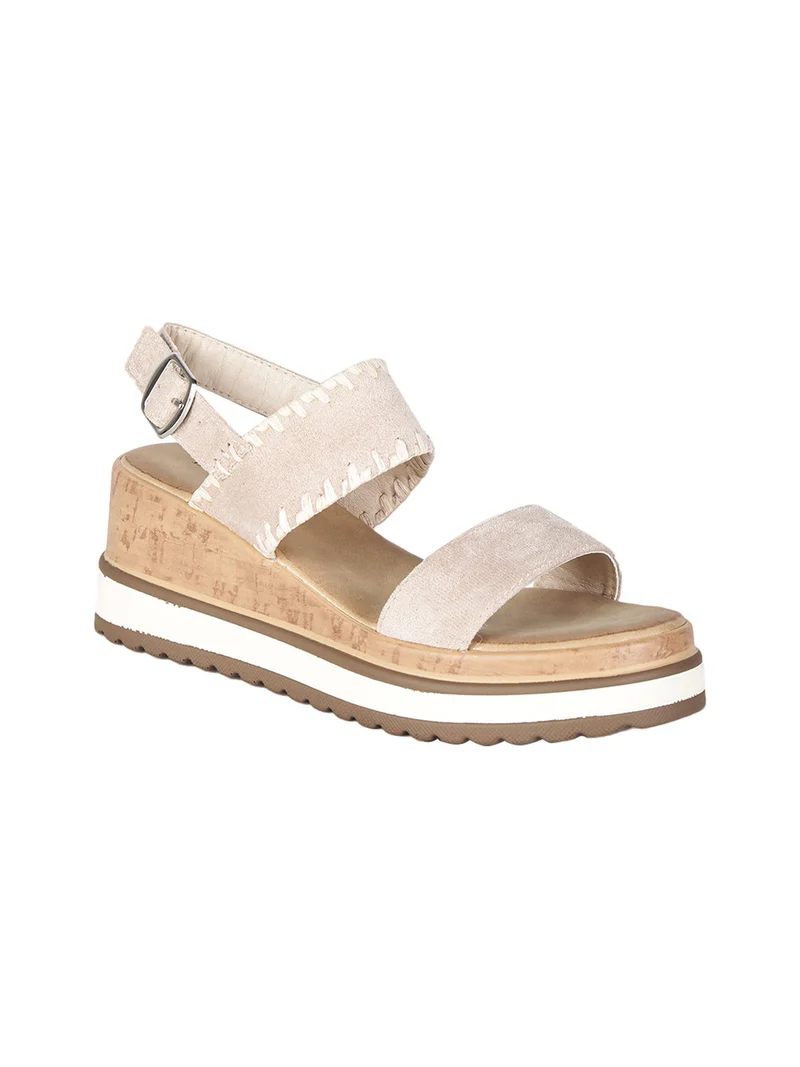 Sandali donna con zeppa e plateau - beige