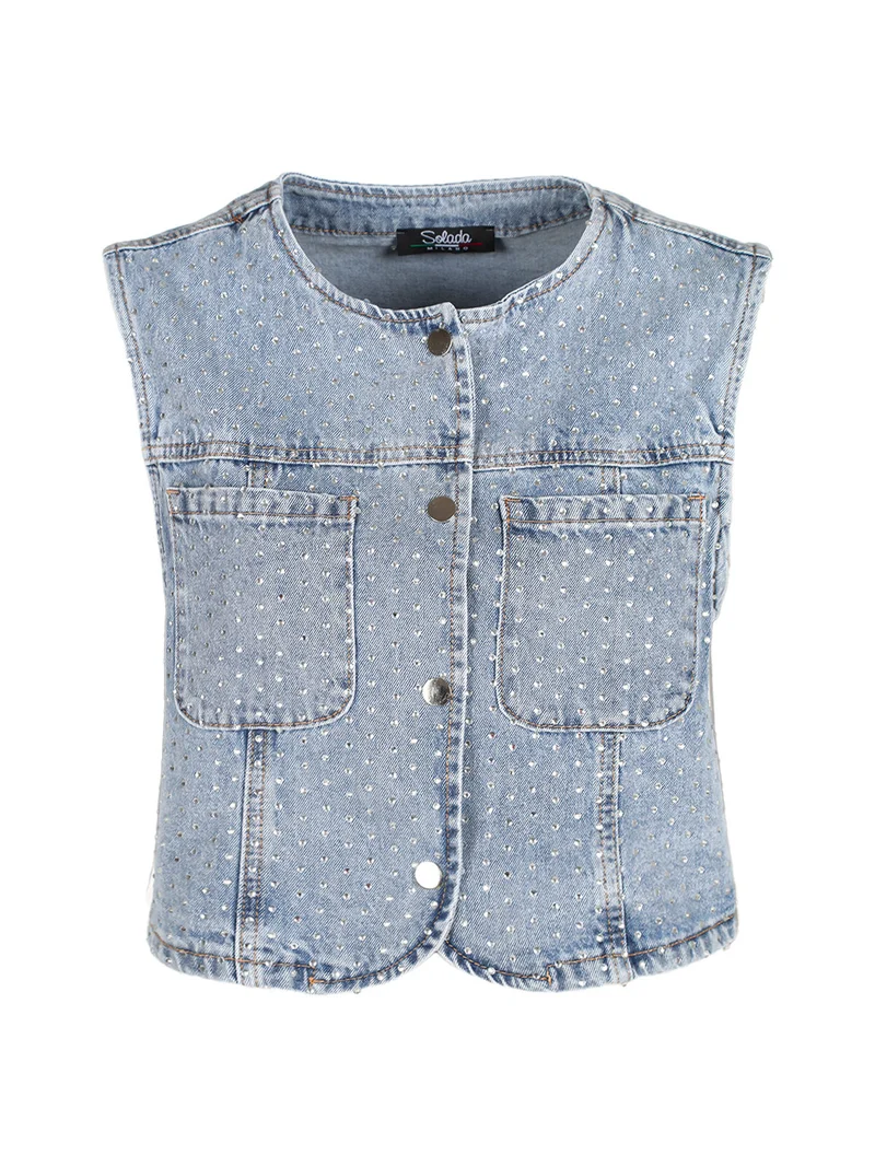 Gilet donna in jeans con strass - jeans