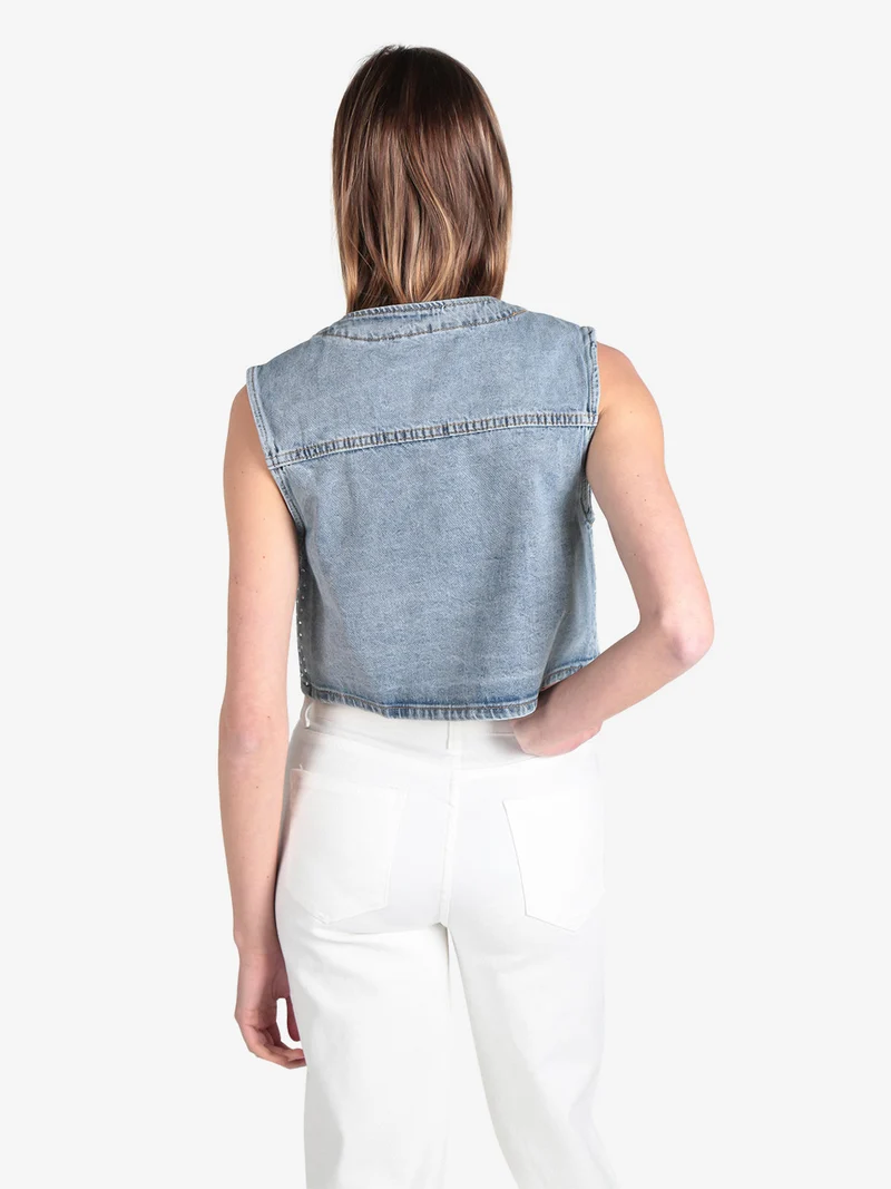 Gilet donna in jeans con strass - jeans