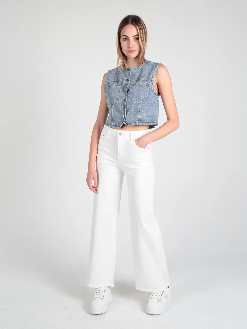 Gilet donna in jeans con strass - jeans