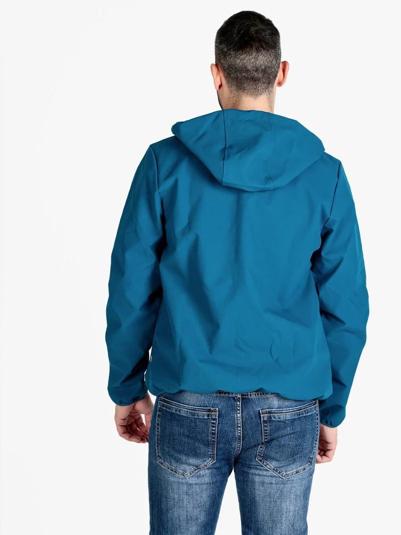 Giacca a vento da uomo impermeabile con cappuccio e zip - turchese
