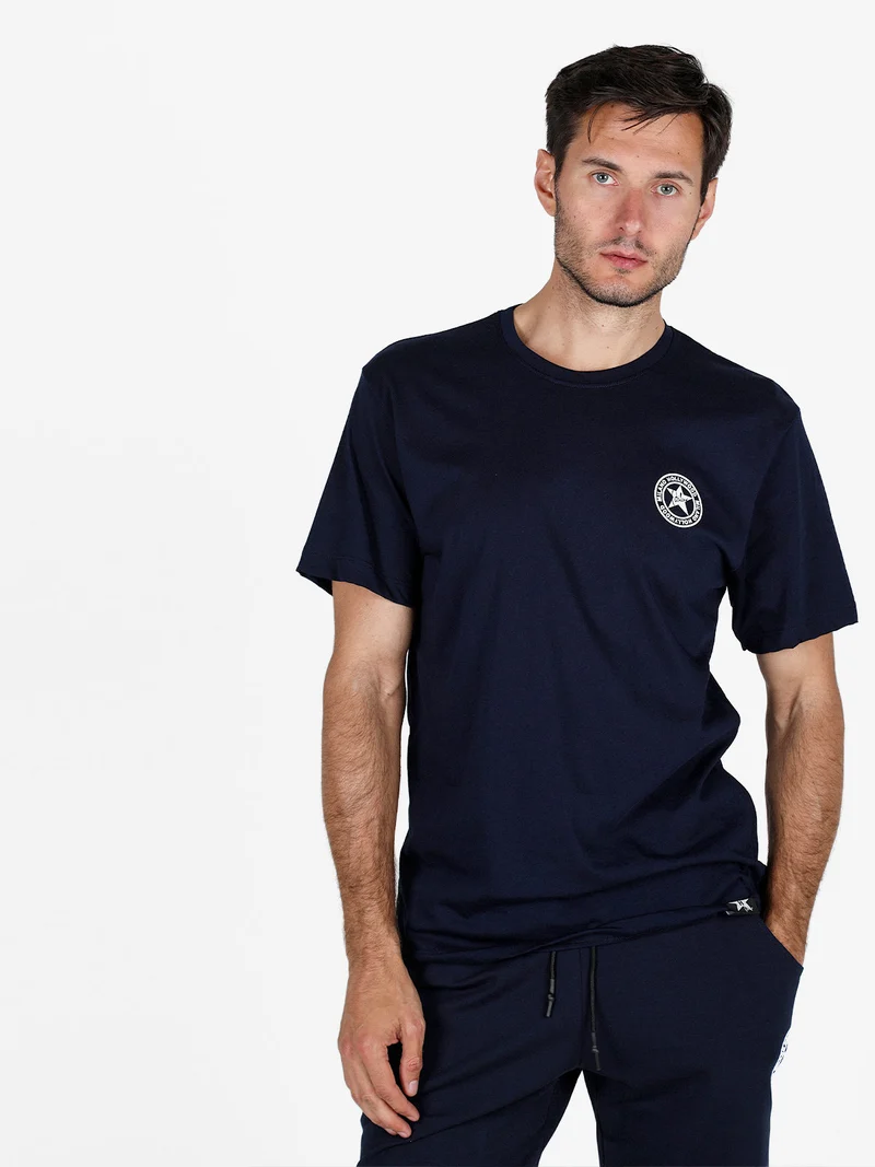 T-shirt girocollo da uomo in cotone - blu scuro