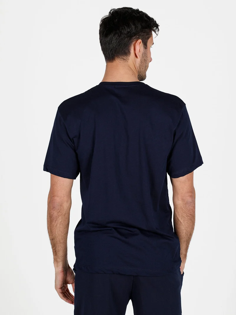 T-shirt girocollo da uomo in cotone - blu scuro