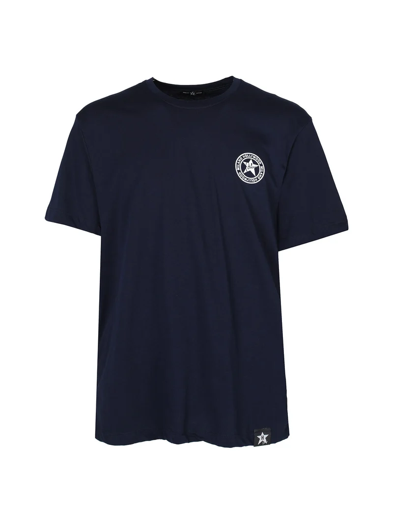 T-shirt girocollo da uomo in cotone - blu scuro