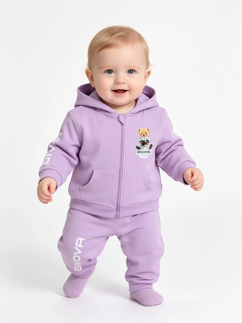 Completo tuta 2 pezzi da neonata con cappuccio e zip - lilla