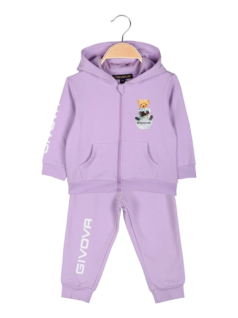 Completo tuta 2 pezzi da neonata con cappuccio e zip - lilla