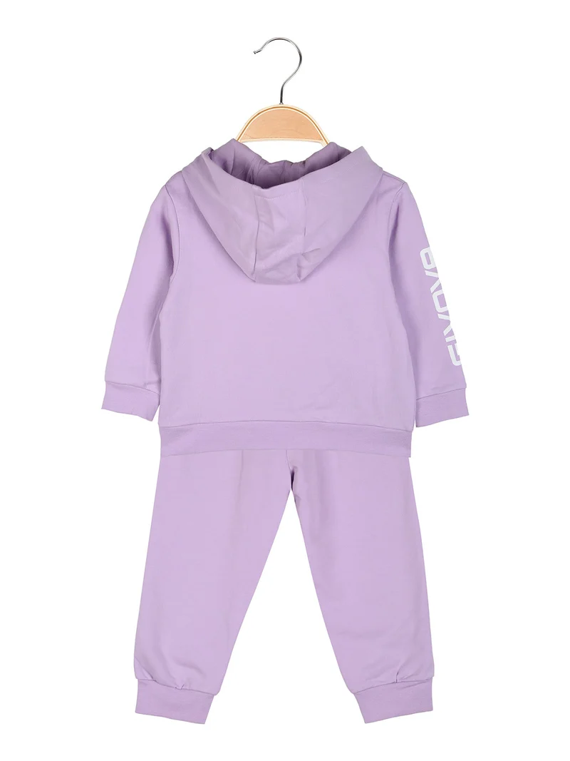 Completo tuta 2 pezzi da neonata con cappuccio e zip - lilla