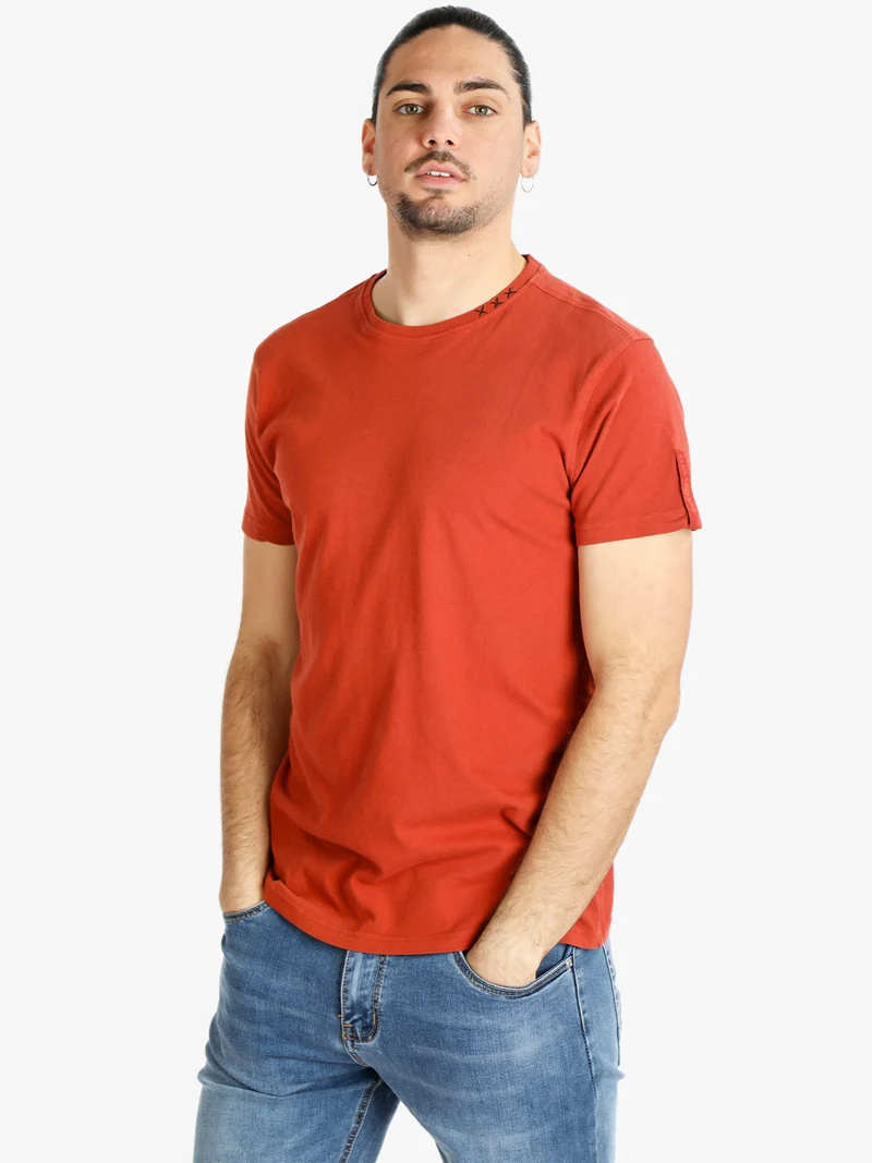 T-shirt uomo manica corta in cotone - cuoio