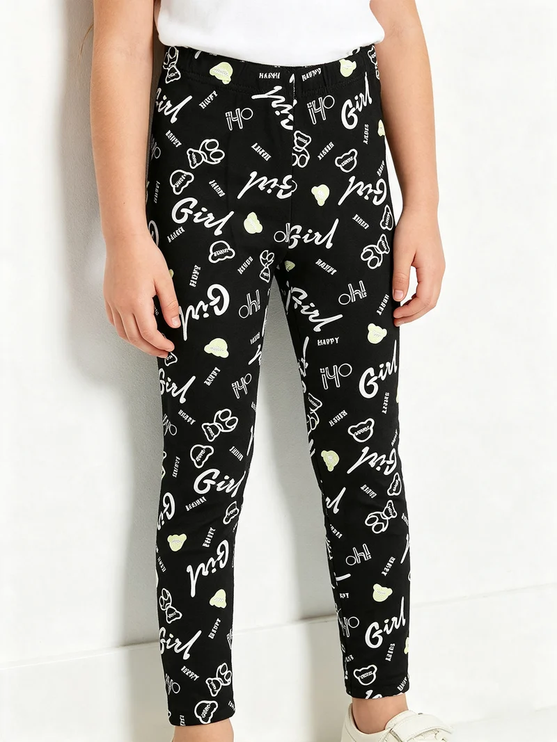 Leggings bambina con stampe in cotone felpato - mela