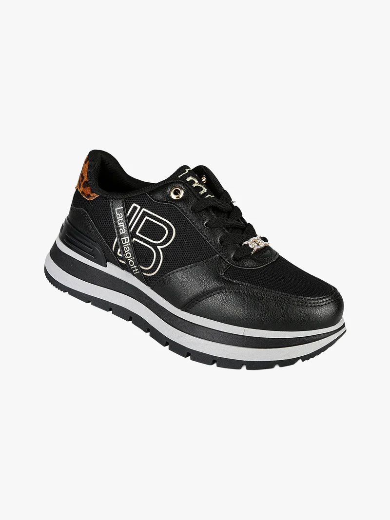 Sneakers donna stringate con platform - nero