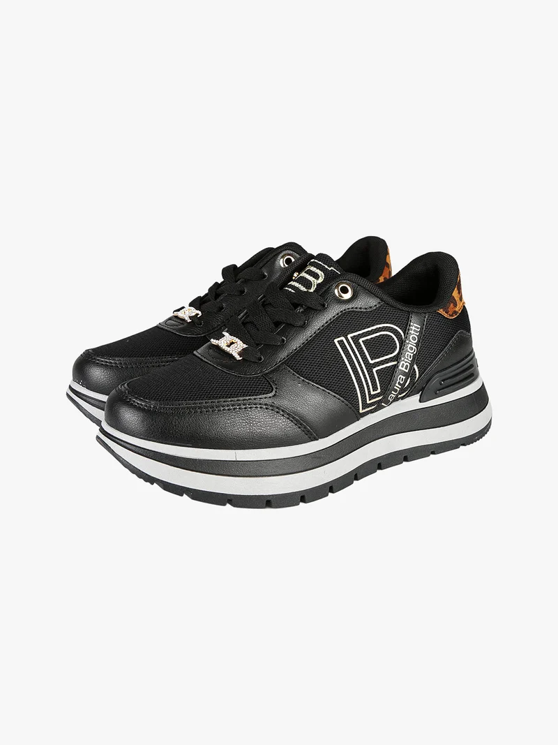 Sneakers donna stringate con platform - nero