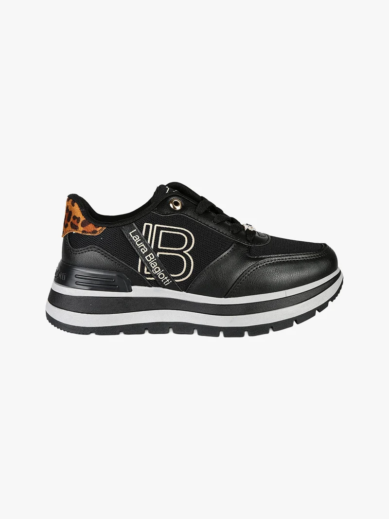 Sneakers donna stringate con platform - nero