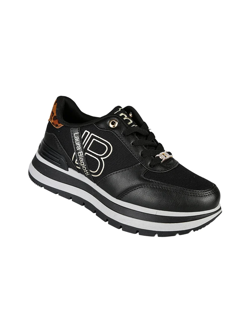 Sneakers donna stringate con platform - nero