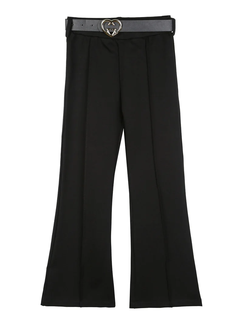 Pantaloni eleganti da bambina a zampa con cintura - nero