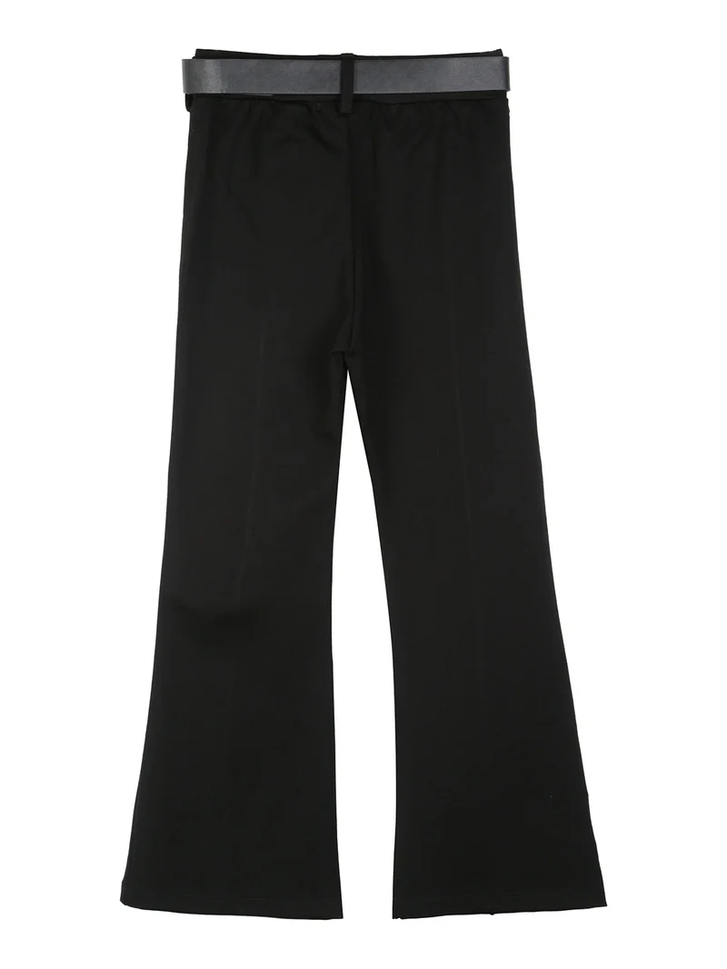 Pantaloni eleganti da bambina a zampa con cintura - nero