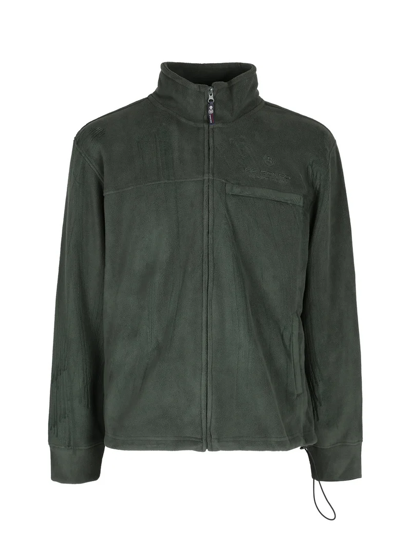 Felpa uomo in pile a collo alto con zip - verde scuro