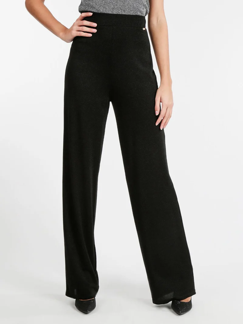 Pantaloni eleganti a gamba larga con lurex - nero