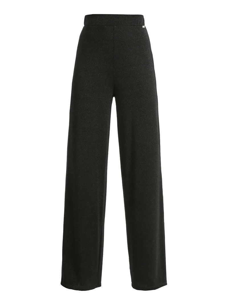 Pantaloni eleganti a gamba larga con lurex - nero