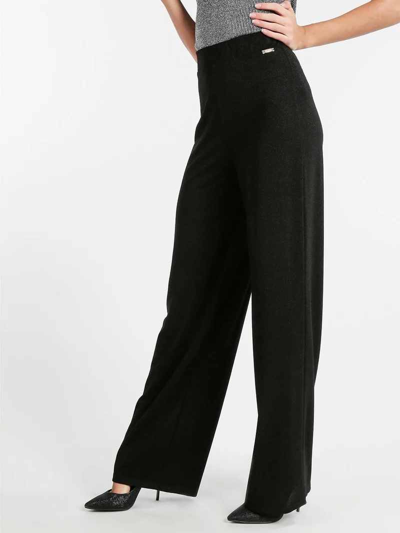 Pantaloni eleganti a gamba larga con lurex - nero