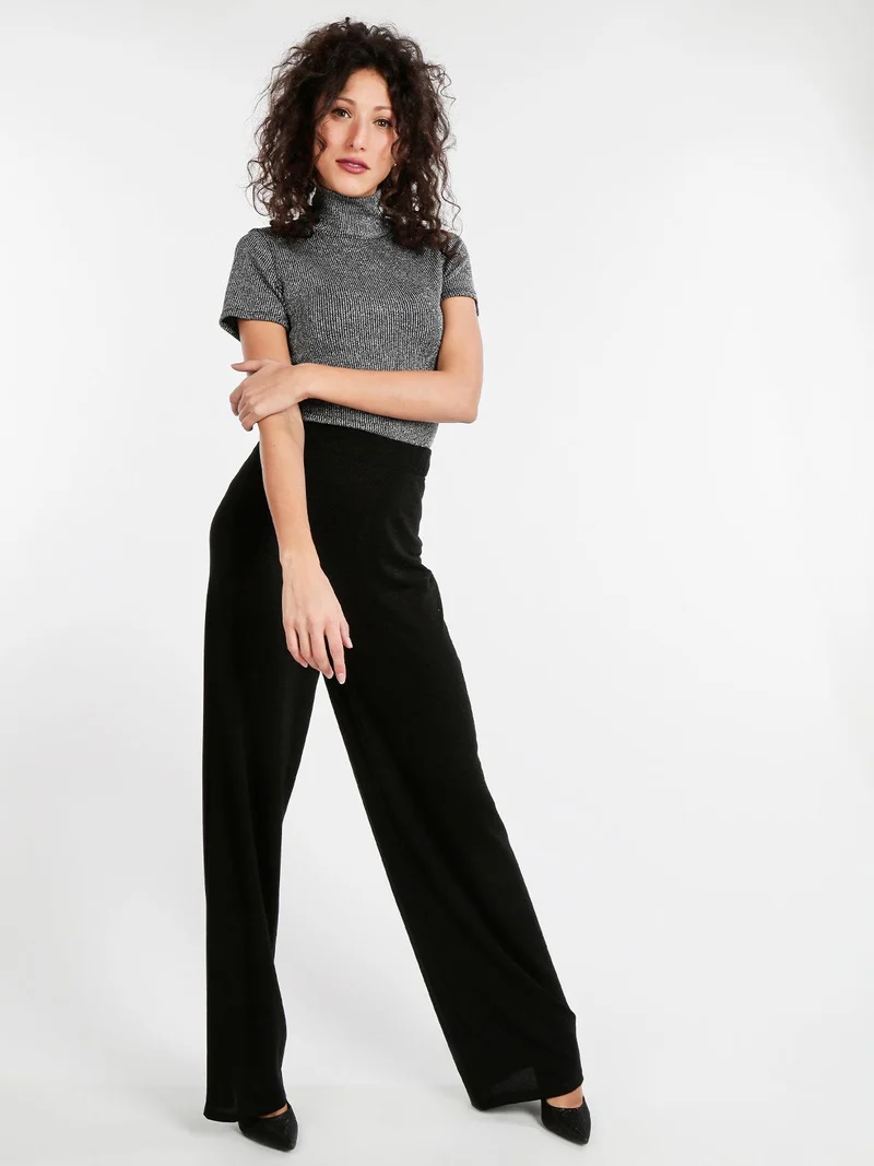 Pantaloni eleganti a gamba larga con lurex - nero