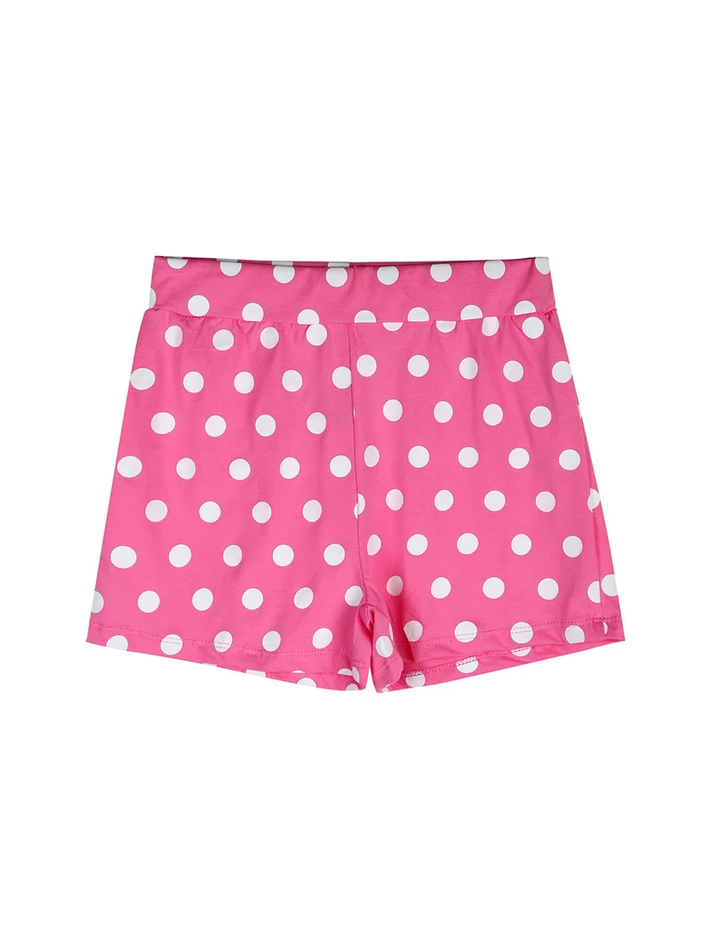 Completo corto da bambina con t-shirt e shorts a pois - fucsia