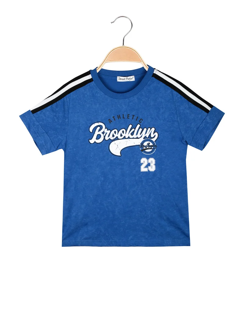 T-shirt da bambino in cotone con stampa scritta - blu