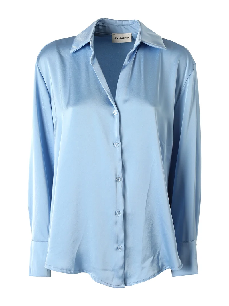 Camicia da donna effetto raso a maniche lunghe - azzurro