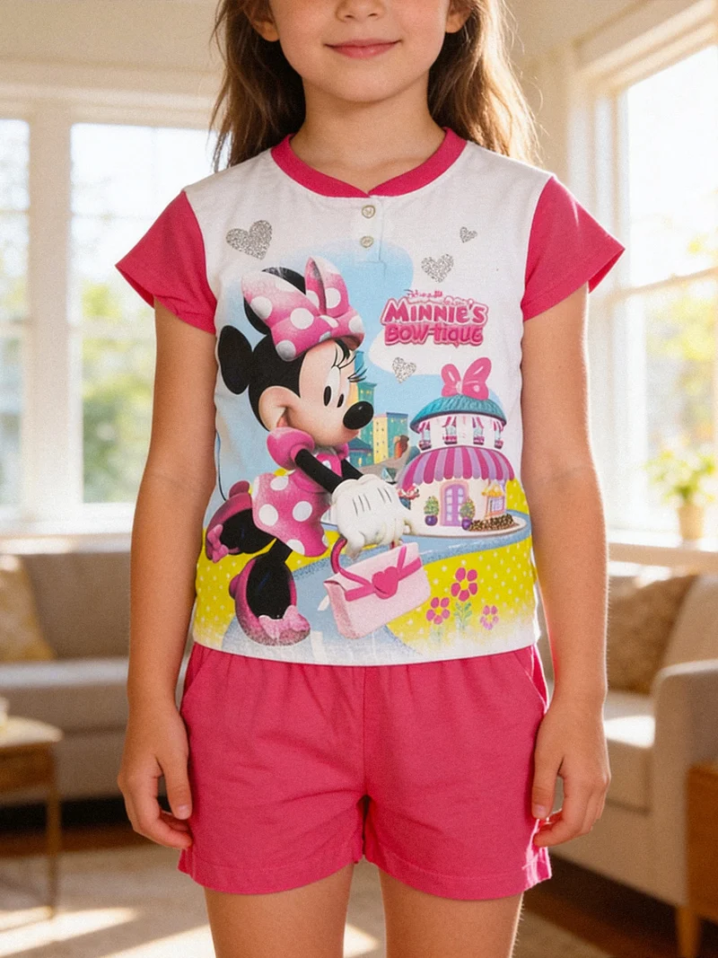 Minnie pigiama corto da bambina in cotone - fucsia