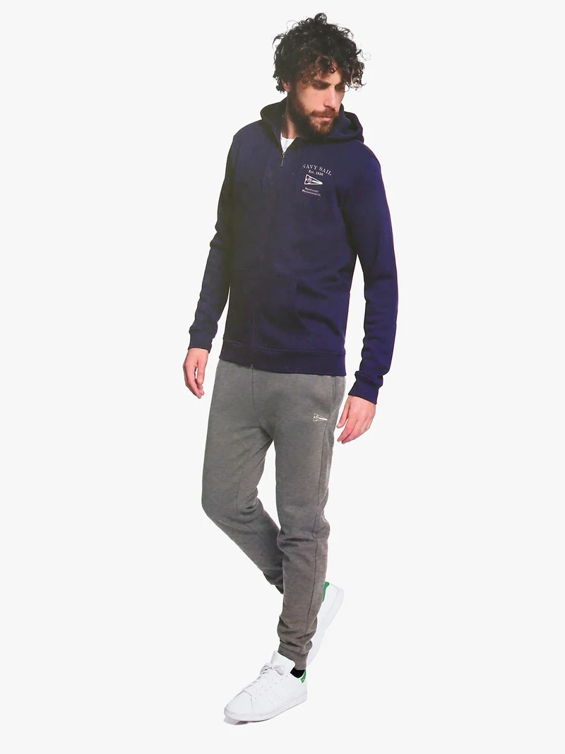 Completo tuta da uomo felpata con cappuccio e zip intera - blu scuro