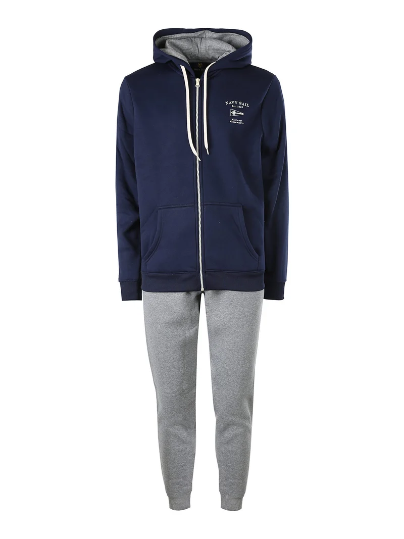 Completo tuta da uomo felpata con cappuccio e zip intera - blu scuro