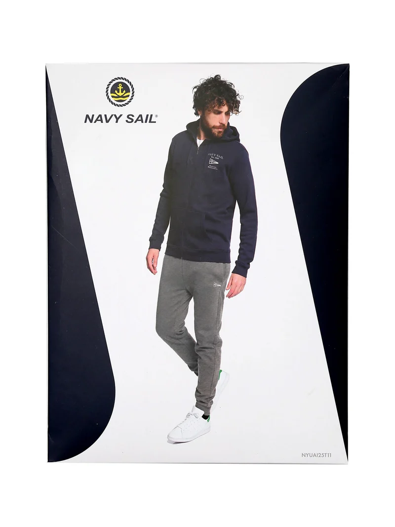 Completo tuta da uomo felpata con cappuccio e zip intera - blu scuro