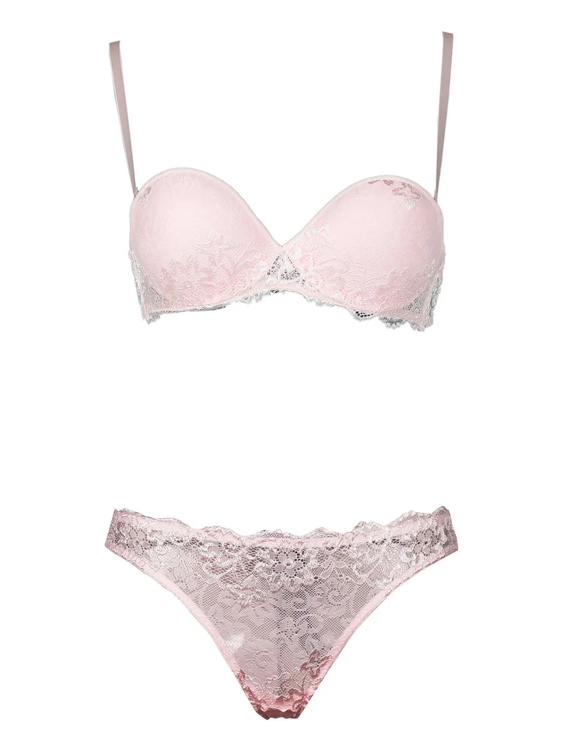 P0670C Fascia imbottita graduata + slip in pizzo - rosa