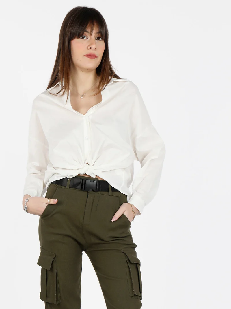 Camicetta donna annodata in cotone - panna