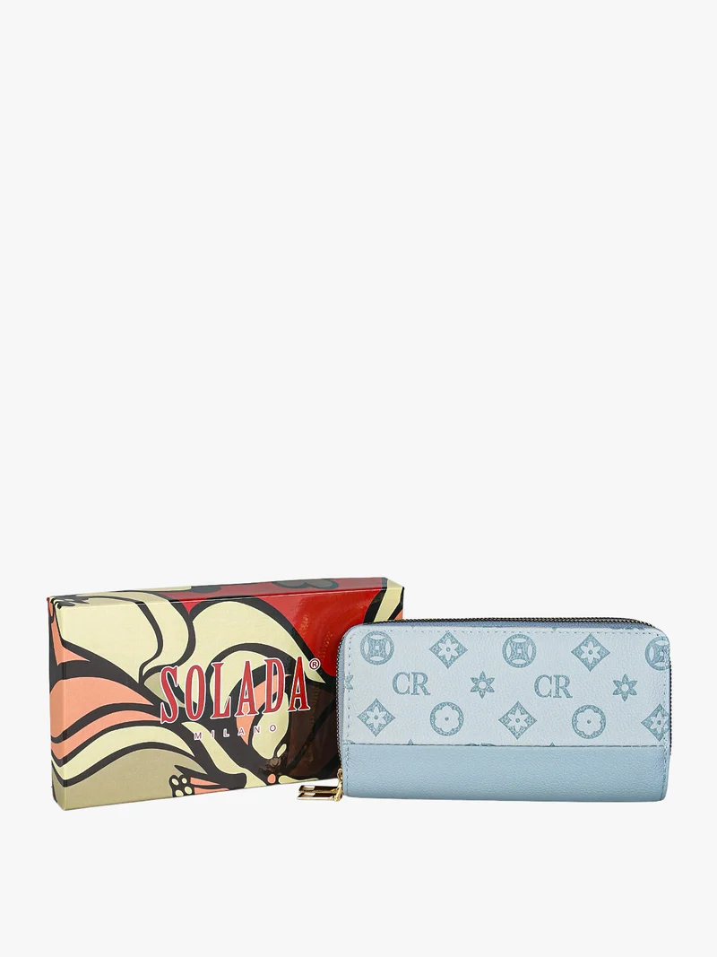 Portafoglio da donna con stampa monogramma e doppia tasca - azzurro