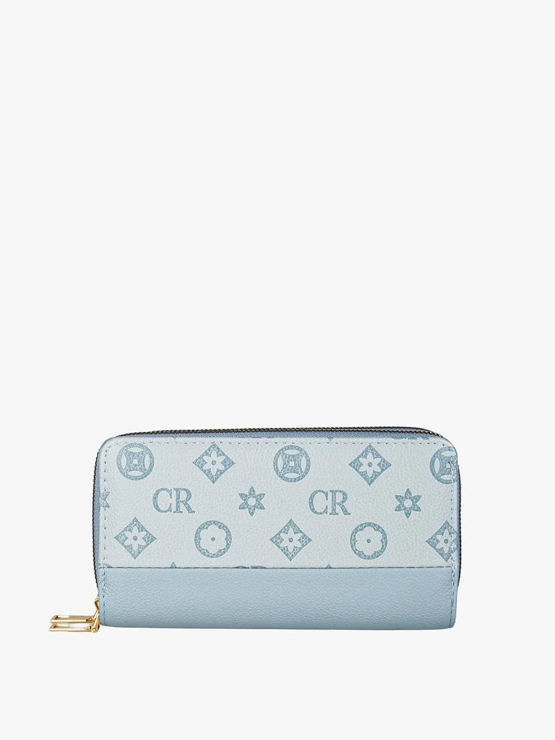 Portafoglio da donna con stampa monogramma e doppia tasca - azzurro
