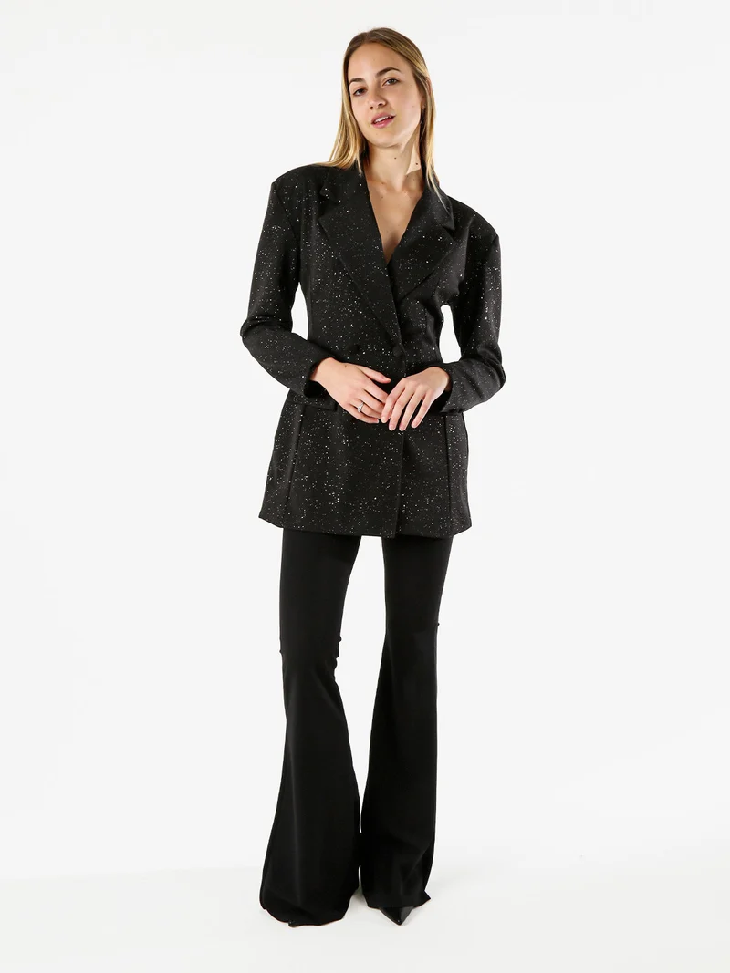 Blazer donna elegante con brillantini e chiusura a doppiopetto - nero