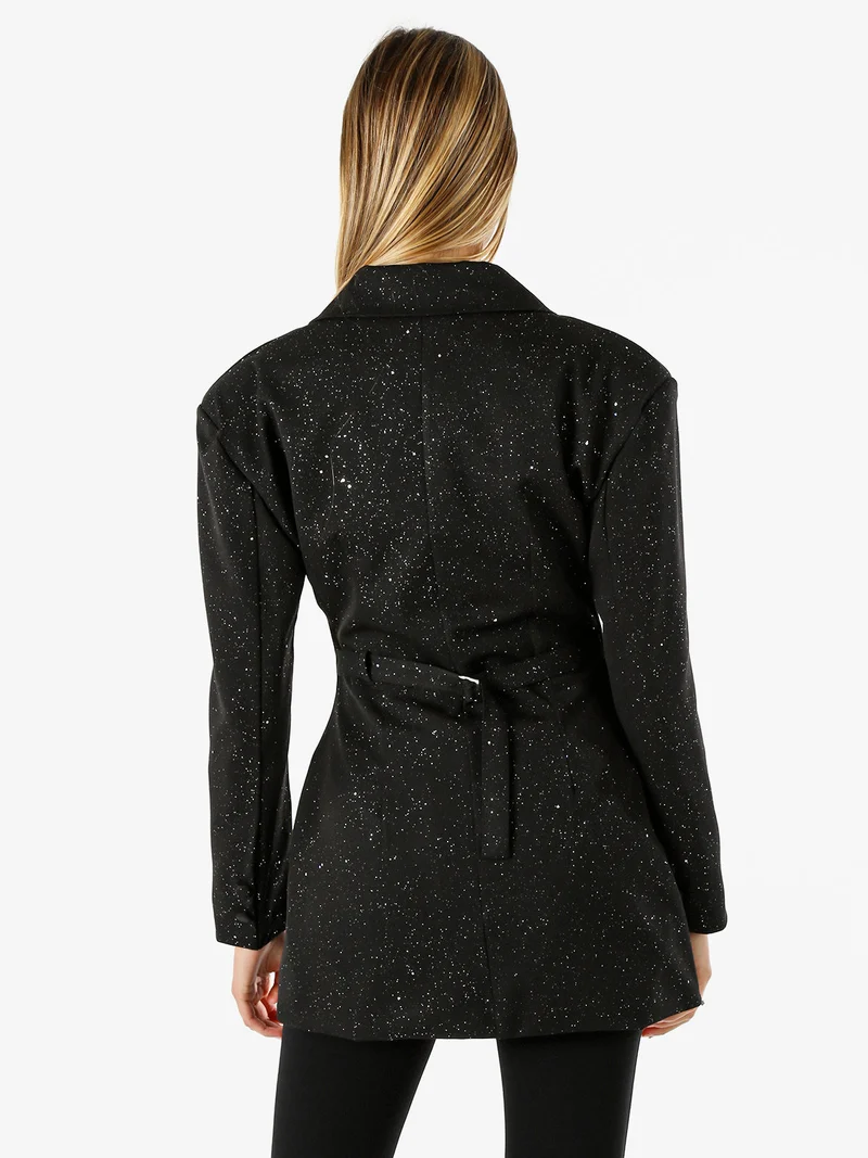 Blazer donna elegante con brillantini e chiusura a doppiopetto - nero