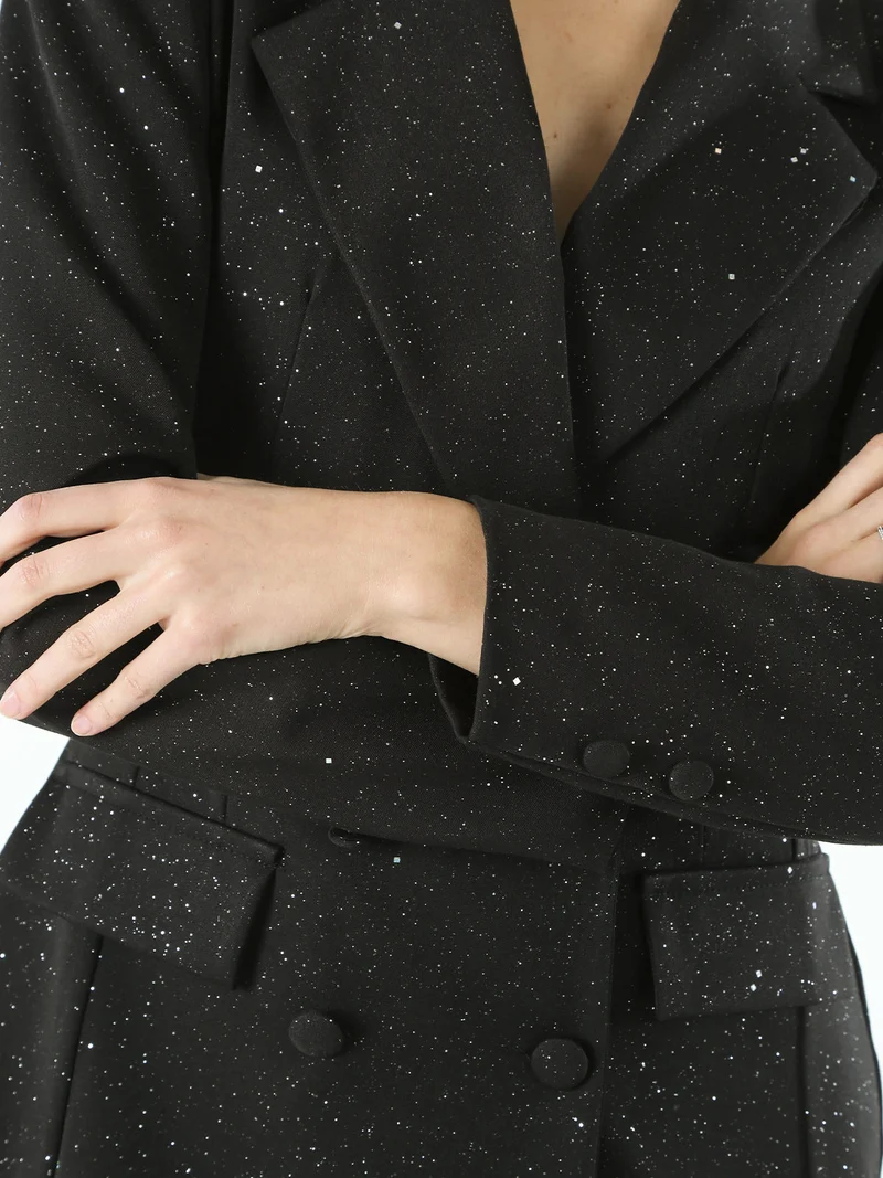 Blazer donna elegante con brillantini e chiusura a doppiopetto - nero