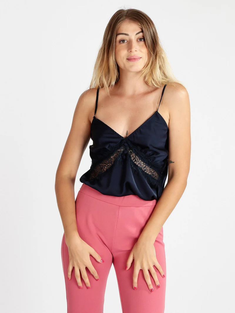 Top donna effetto raso - blu scuro