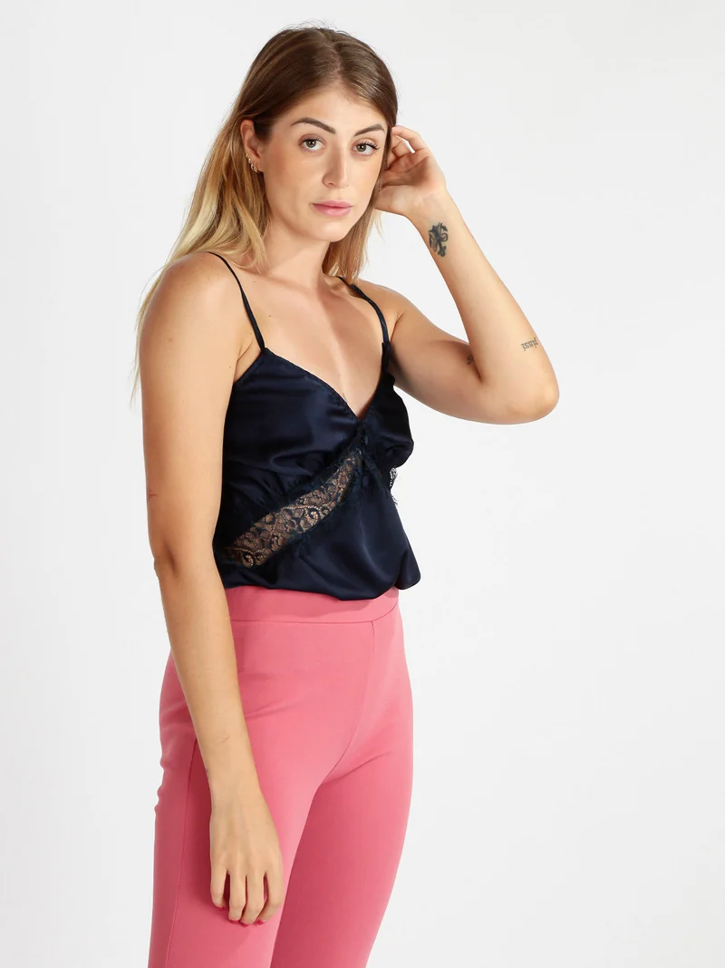 Top donna effetto raso - blu scuro