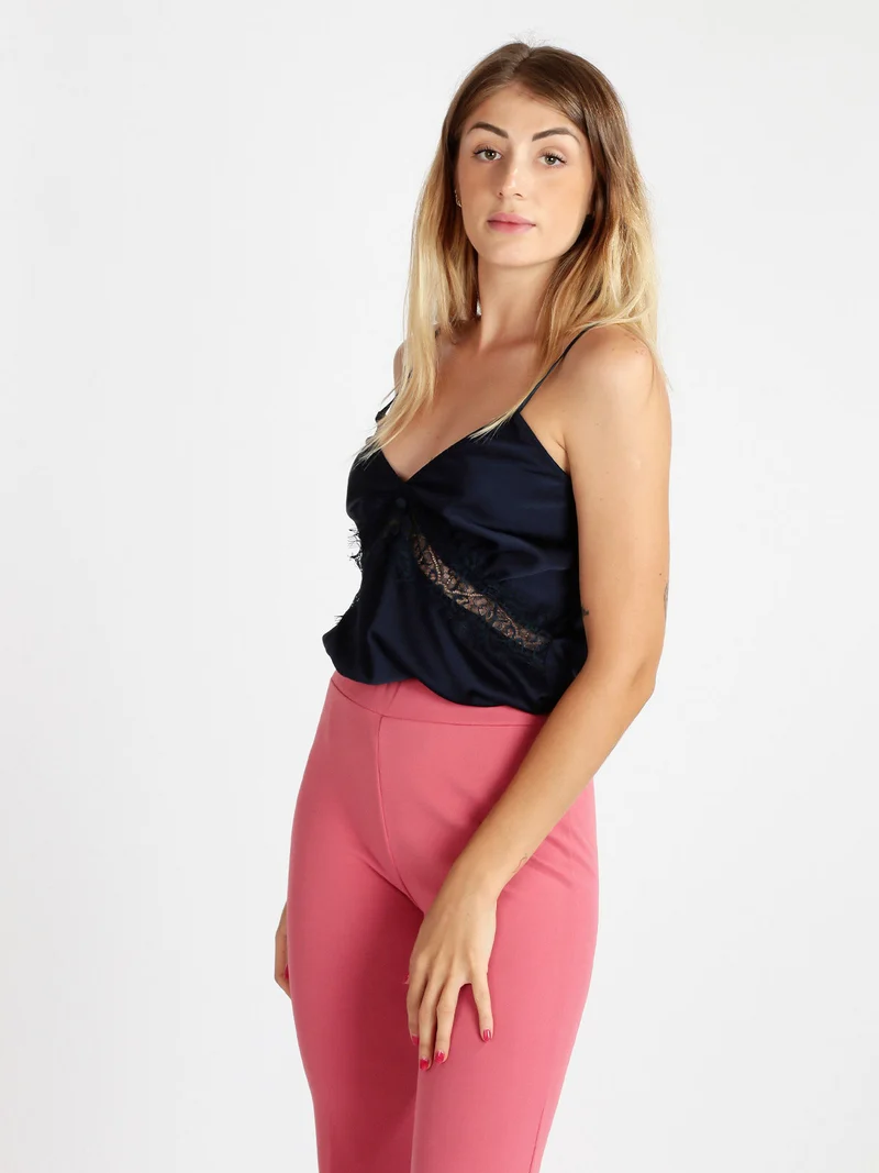 Top donna effetto raso - blu scuro