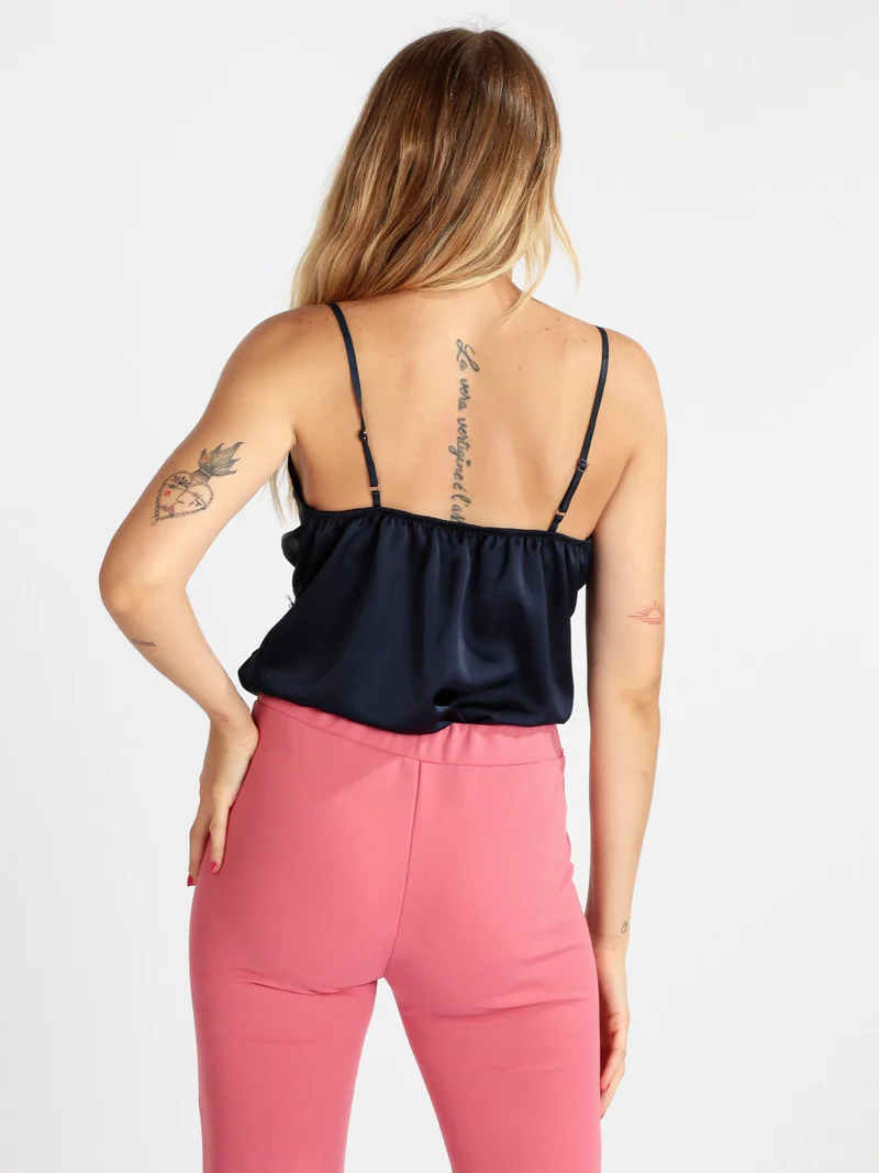 Top donna effetto raso - blu scuro