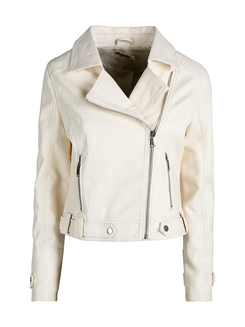 Giacca donna biker in ecopelle - beige