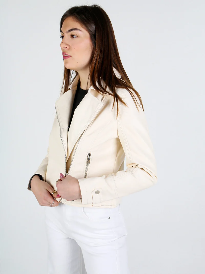 Giacca donna biker in ecopelle - beige